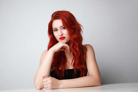 Close-up photo portrait of pretty cute lovely young woman posing isolated white background. Space...