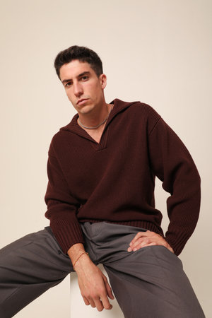 Handsome man with serious expression and ideas, looking at the camera. Mindset.の写真素材