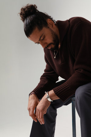 Vertical portrait of confident man. Mind set and mental health concept.の写真素材