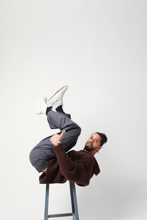 Portrait of happy bearded man posing on white. Mind set and mental health.の写真素材