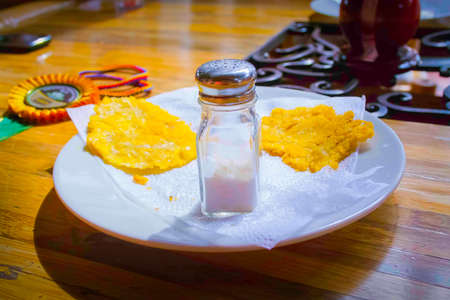 Some fried banana, with saltの写真素材