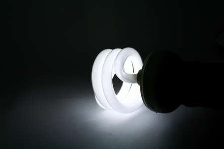 White light bulb on the floorの写真素材