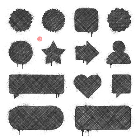 Grunge banners made of pencil strokes and paint. The spray around the edges and the dripping paint are separate objects for easy removal.のイラスト素材