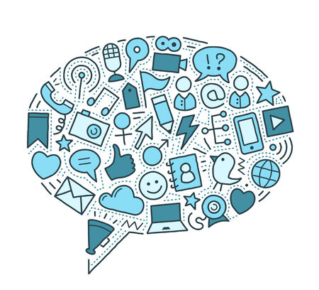 Social media related objects forming a large speech bubble. File format is EPS8.のイラスト素材