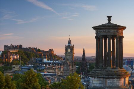 The Edinburgh, Scotland skyline photographed from Calton Hill, a UNESCO World Heritage Site.のeditorial素材