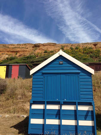 Beach huts on the hottest day of the year の素材
