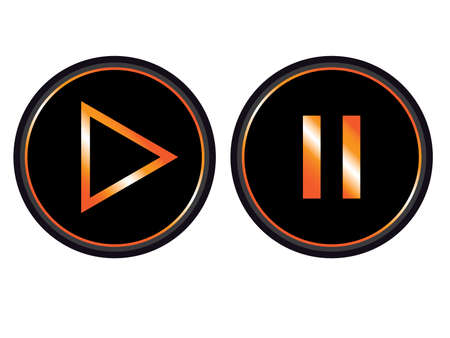 orange black play pause button set iconのイラスト素材