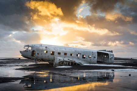 Remains of a DC3 Aircraft which crash landd on abeach in Icelandの写真素材