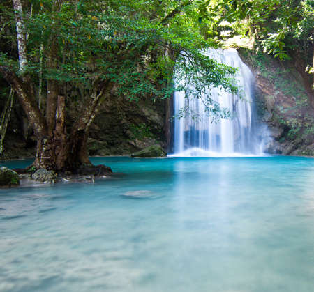 Erawan Waterfall at Kanchanaburiの写真素材