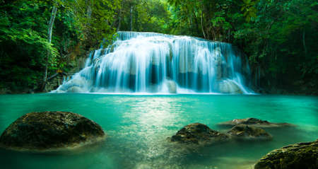 Front eye view of Erawan Waterfall の写真素材