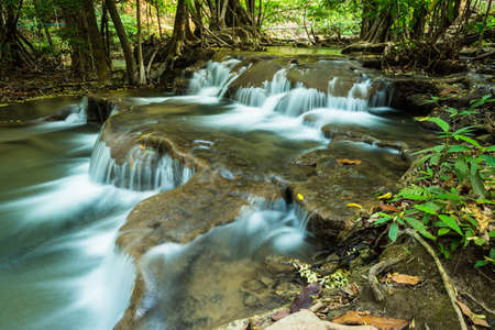 Huay Mae Kamin Waterfall in Jungle, Kanchanaburi, Thailandの写真素材