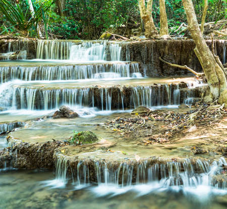 Huay Mae Kamin Waterfall in Sirnakarin National Park, Kanchanaburi Province, Thailandの写真素材