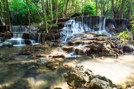 Huay Mae Kamin Waterfall in Sirnakarin National Park, Kanchanaburi, Thailandの写真素材