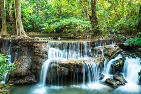Deep forest waterfall at Huay Mae Ka Min, Kanchanaburi province, Thailandの写真素材
