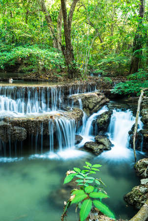 Waterfall in Deep forest at Huay Mae Ka Min National Park, Kanchanaburi province, Thailandの写真素材