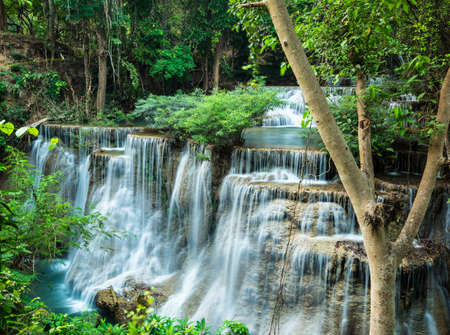 Huay Mae Khamin Waterfalls at Sri Nakarin National Park, Kanchanaburii, Thailandの写真素材