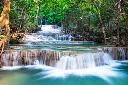 Waterfall at Huay Mae Khamin in Kanchanaburiの写真素材