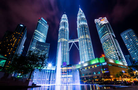 Kuala Lumper, Malaysia - April 08, 2014: KUALA LUMPUR, MALAYSIA - April 08: Petronas Twin Towers at night sceneのeditorial素材