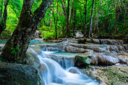 Waterfall in the tropical forest at National Park, Thailandの写真素材