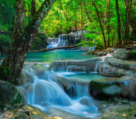 Beautiful waterfall in tropical forestの写真素材