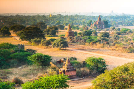 Group of the ancient pagodas in Bagan, Myanmarの写真素材