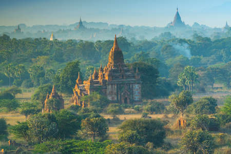The ancient temple in Bagan during sunrise.