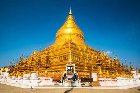 Shwezigon Pagoda in Nyaung-U, Bagan, Myanmarの写真素材