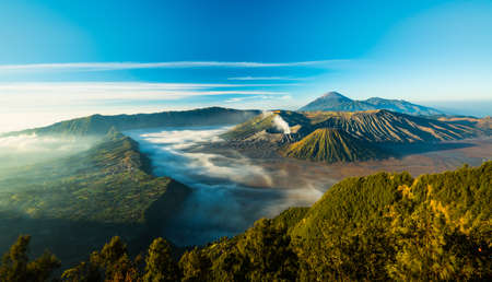 Mount Bromo volcano during sunrise, the magnificent view of Mt. Bromo located in Bromo Tengger...