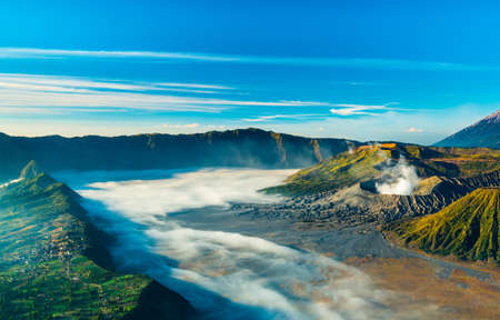 Bromo volcano during sunrise, the magnificent view of Mt. Bromo located in Bromo Tengger Semeru National Park, East Java, Indonesia.の写真素材