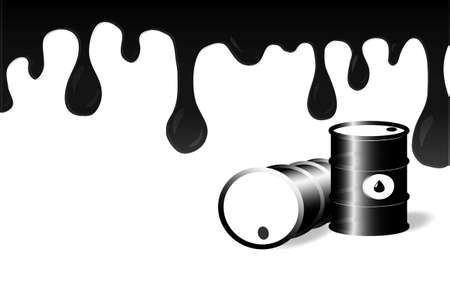 Crude oil dripping on the white wall background with oil drum, vector illustration.のイラスト素材