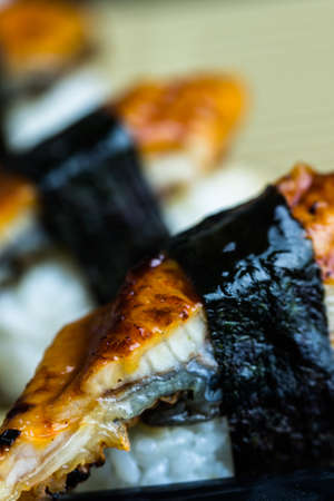 Closeup Unagi grilled sushi, Japanese cuisineの写真素材