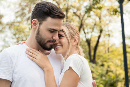 A couple happy and romancing at the parkの写真素材