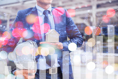 Double exposure of civil engineer with growth graph of revenue.