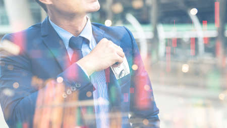 A man using pocket money invest in stock market, currency, block chain and fund