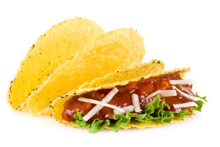 Mexican tacos isolated over white backgroundの写真素材