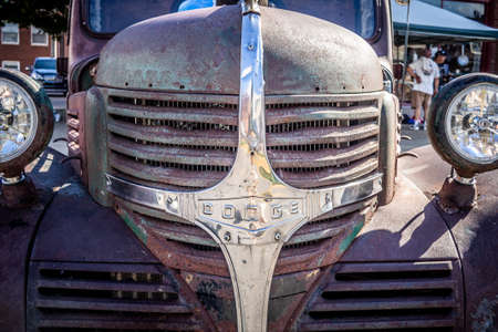 Old Dodge truck chrome striping on grillの写真素材