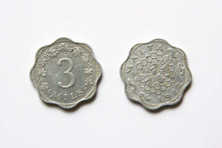 Maltese 3 mils coins (before Euro)の写真素材