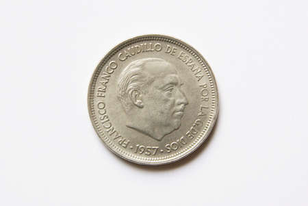 Spanish 50 pesetas coin (obverse)の写真素材