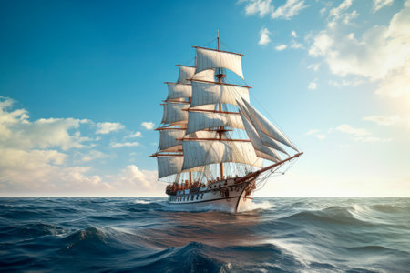 Multi-Masted Sailboat in Full Sailの素材