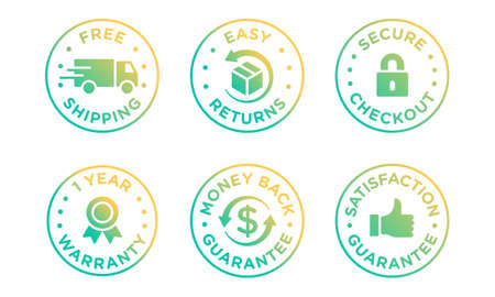 E-commerce security badges risk-free shopping icons setのイラスト素材