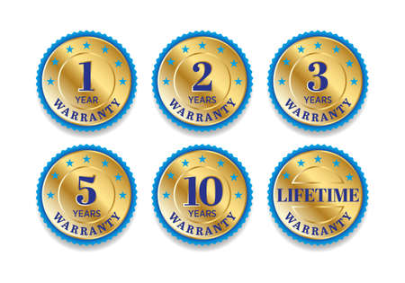 Quality certification warranty badge icon set, 1 year, 2 years, 3 years, 5 years, 10 years, lifetime warrantyのイラスト素材