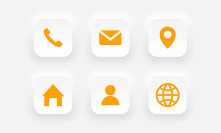 Neumorphic business card icons set, phone, email, location, websiteのイラスト素材