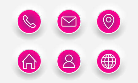 Neumorphic business card icons set, phone, email, location, websiteのイラスト素材
