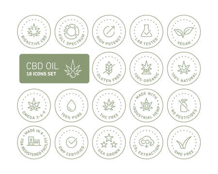CBD oil properties vector icons set collectionのイラスト素材