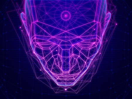 3d render concept of artificial intelligence. Technology background. Wireframes, particles, web.の写真素材