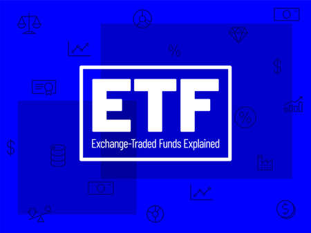 ETF Exchange Traded Funds vector infographic design. Trendy modern flat linear vector ETF icon, ETF collection, outline vector illustrationのイラスト素材