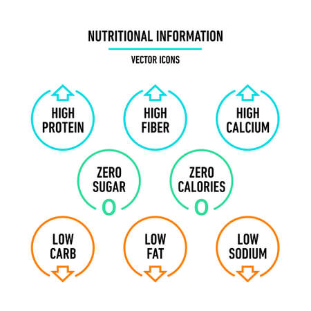 Nutritional information vector icons set for product label or advertisingのイラスト素材