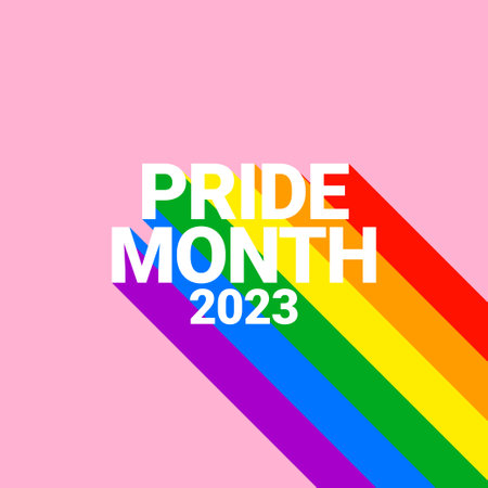 Pride month 2023 concept. Freedom rainbow flag, gay parade annual summer event. Design template for flyer, card, poster, banner, social mediaのイラスト素材