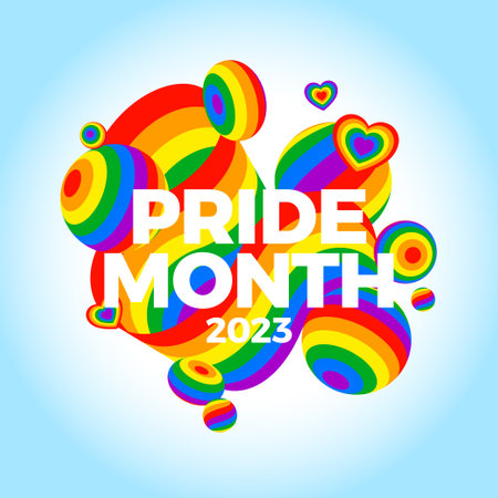 Pride month 2023 concept. Freedom rainbow flag, gay parade annual summer event. Design template for flyer, card, poster, banner, social mediaのイラスト素材
