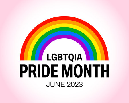 Pride month 2023 concept. Freedom rainbow flag, gay parade annual summer event. Design template for flyer, card, poster, banner, social mediaのイラスト素材